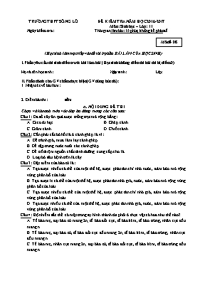 Đề kiểm tra 15 phút lần 2 môn Sinh học Lớp 11 - Mã đề 08 - Năm học 2016-2017 - Trường THPT Sông Lô